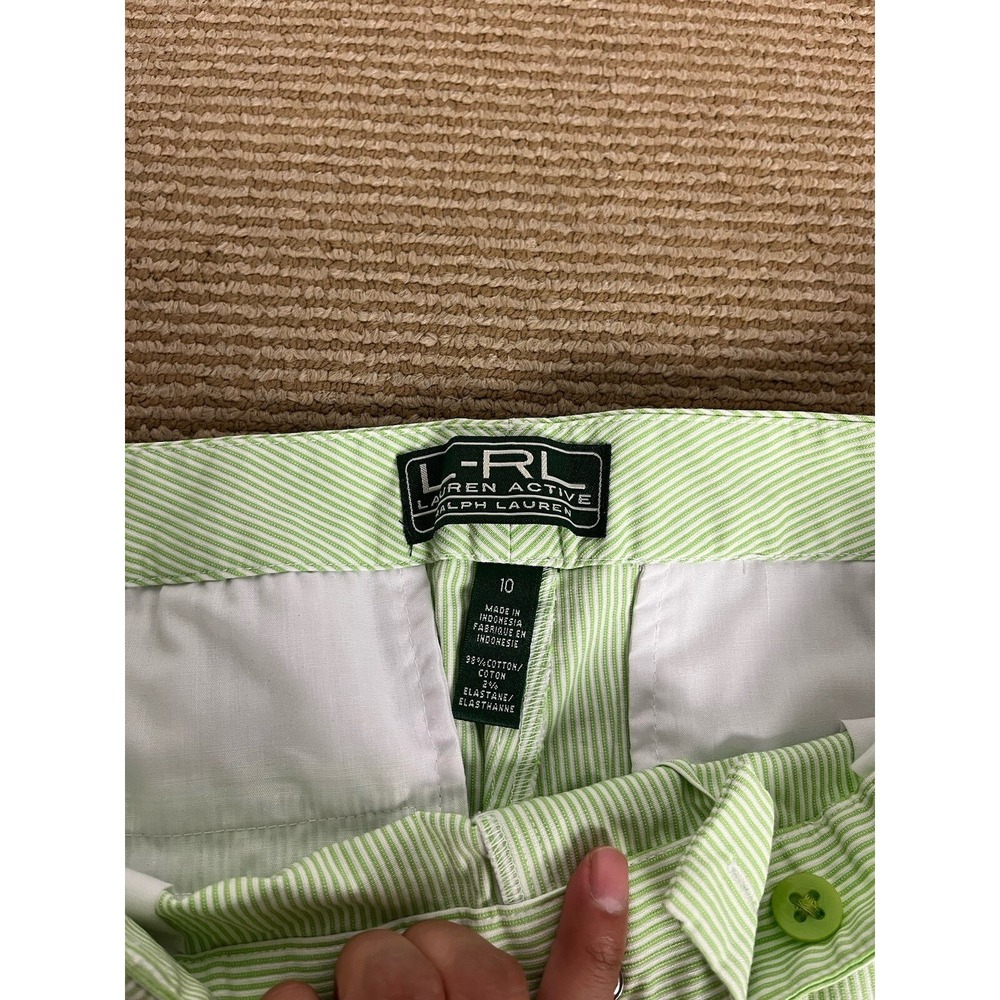 Ralph Lauren LRL Active Shorts Womens 10 Chino Green Striped Cotton Outdoor - Picture 5 of 10